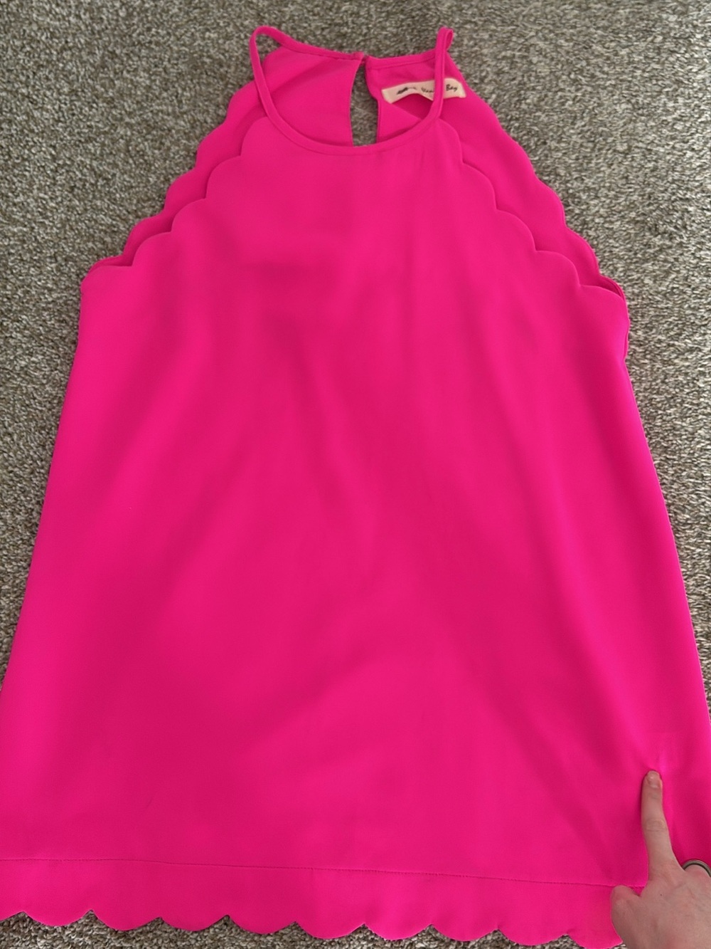 Bright Pink Scallop-Edge Halter Tank Top